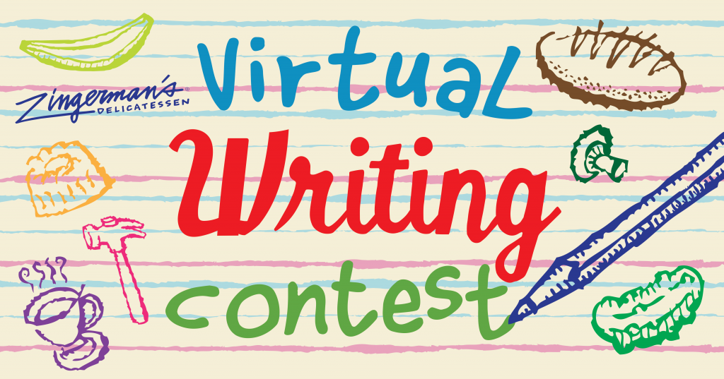 Virtual Writing contest hand drawn poster with bread and pickle