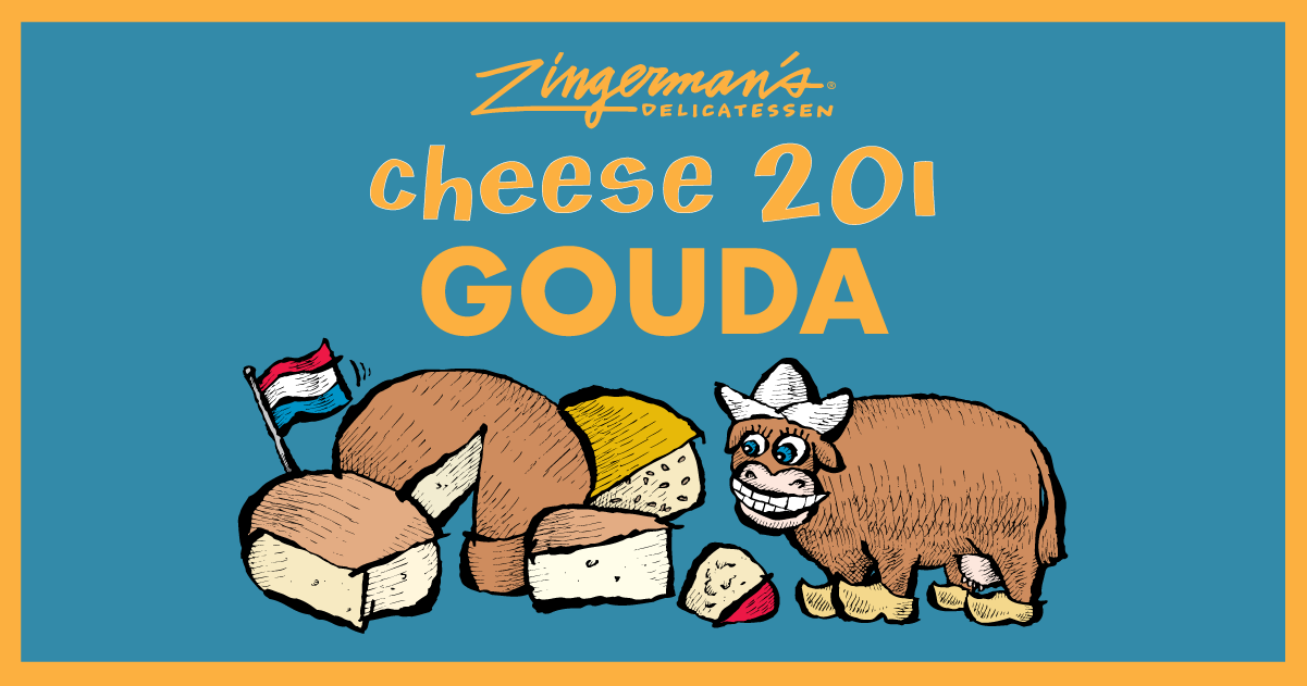 an image of a cow and cheese that reads cheese 201 gouda