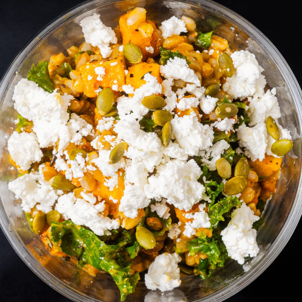A top-down photo of a bowl of Julie's Farr-Out Fall Salad.
