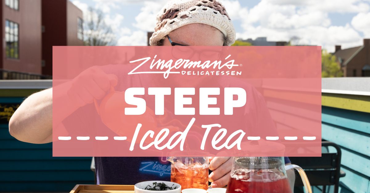 an image of Jackson pouring iced tea with words that read STEEP Iced Tea