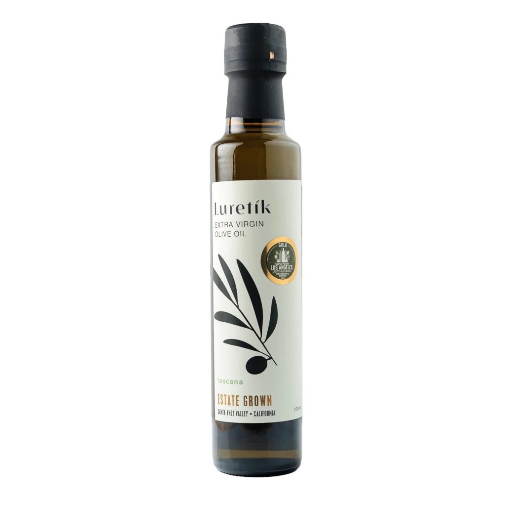 A photo of a bottle of Luretík olive oil.