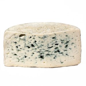 A photo of half a wheel of Bleu d'Auvergne.