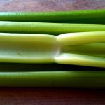 Local Celery Braised in Butter A photo of three stalks of celery.