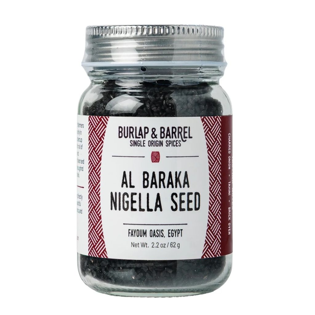 A photo of a jar of Burlap & Barrel Al Baraka Nigella Seeds.